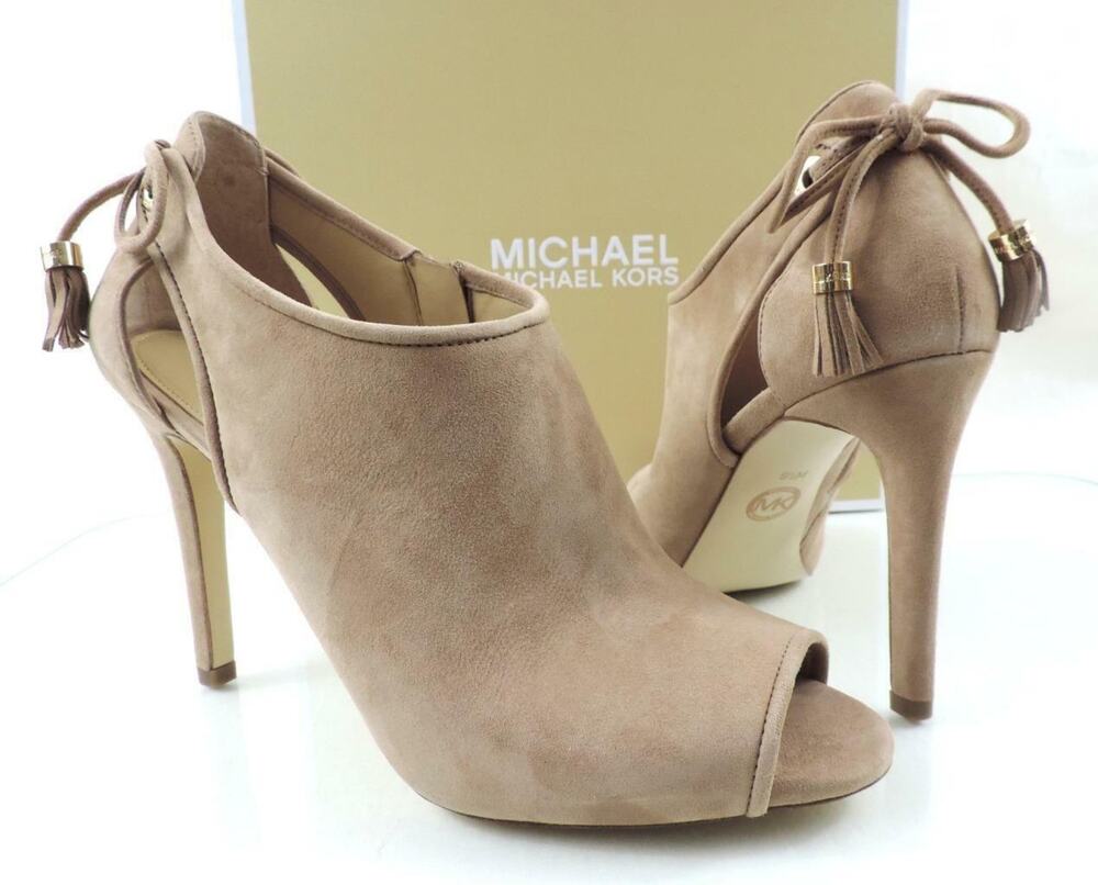 Michael Kors Jenings Bootie High Heels Sandals Open Toe Nude Dark Khaki Size 9.5